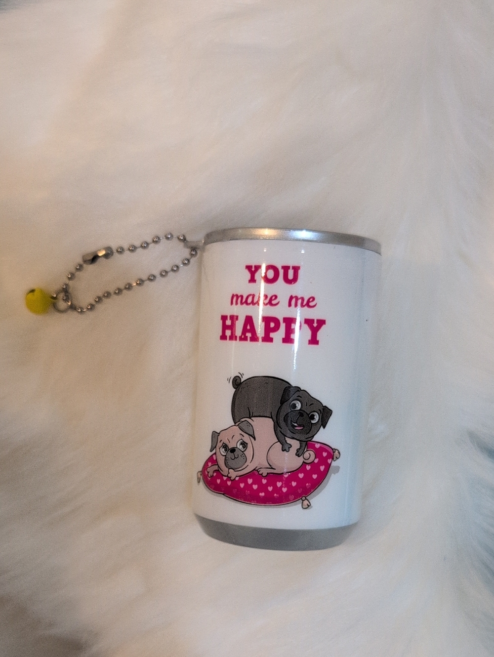 Key & Card Holder Pug Design in White and Pink